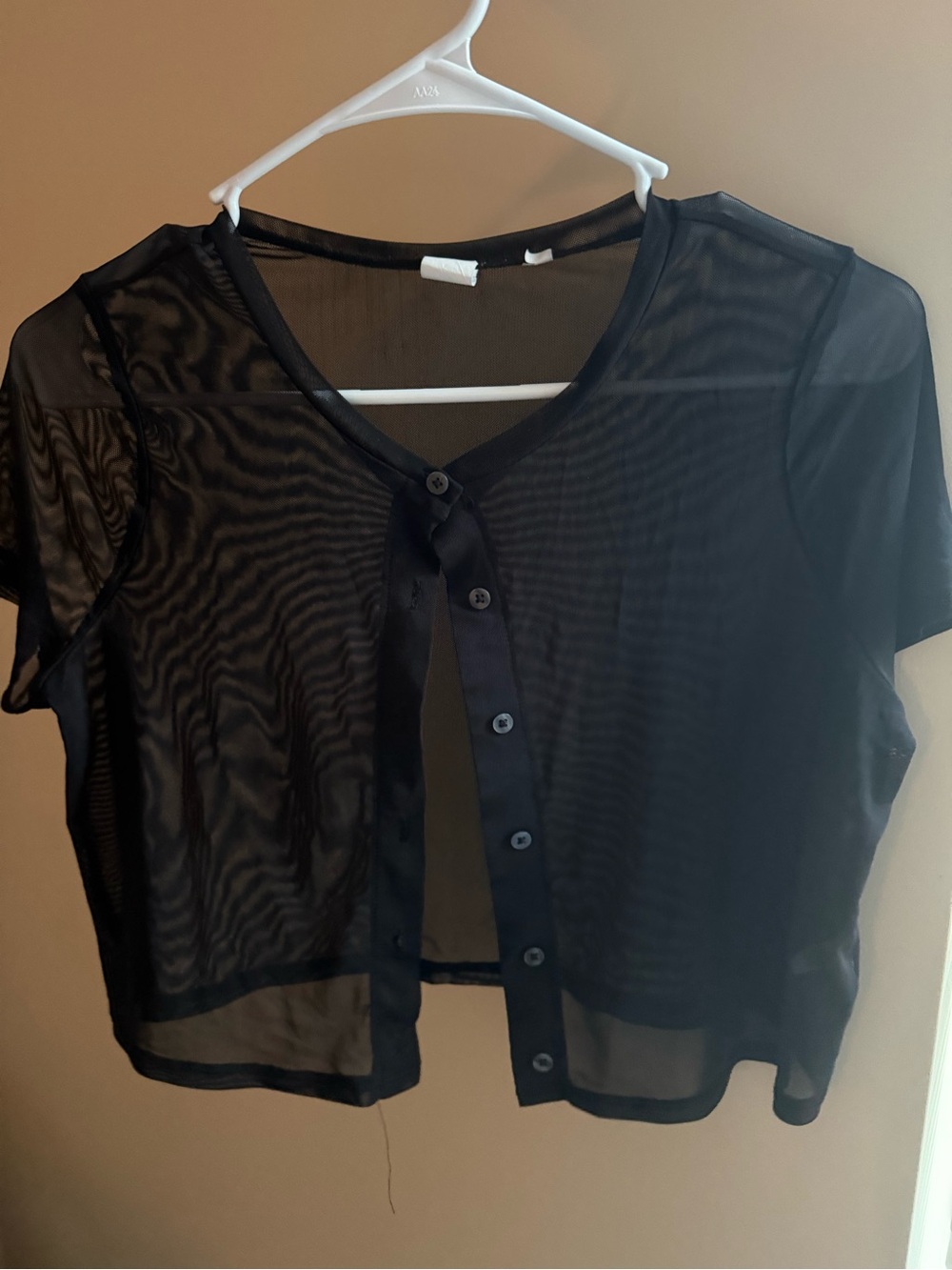 Sheer Button-Front Crop Top - Black